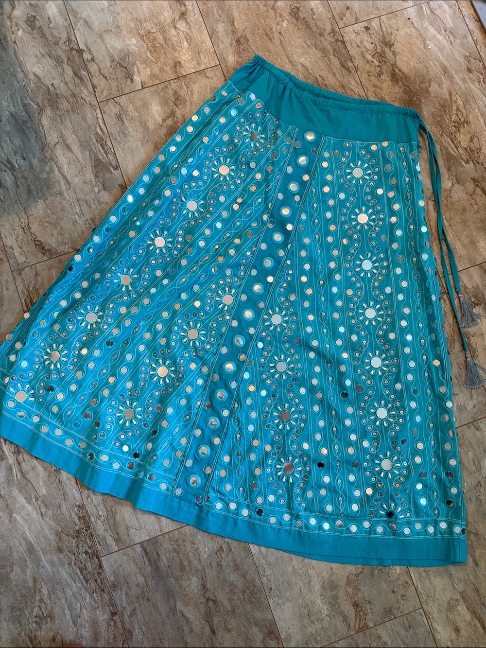 Soft Surroundings Teal Mirror-Embellished A-Line Skirt